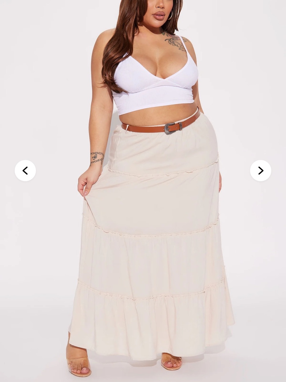 Fashion Nova Plus Size (3X) Cream Tiered Maxi Skirt